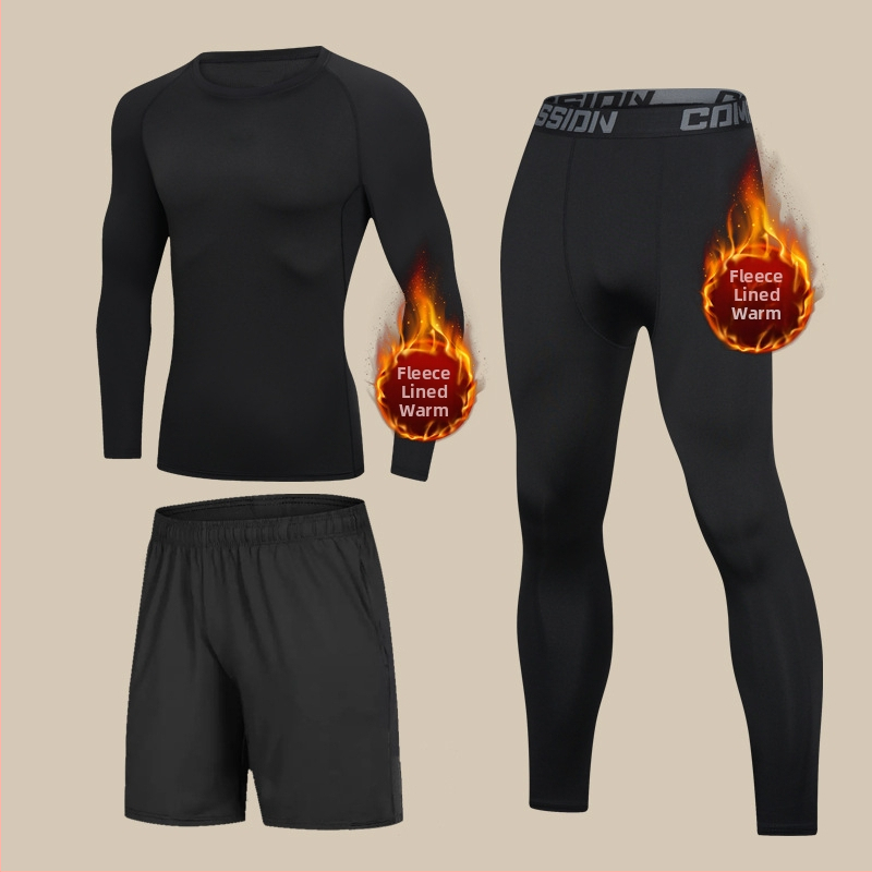 Мъжки зимен термобельо от кадифе с полар, удебелен бягащ костюм, студоустойчив, спортен, тесен, есенен, с дълги панталони