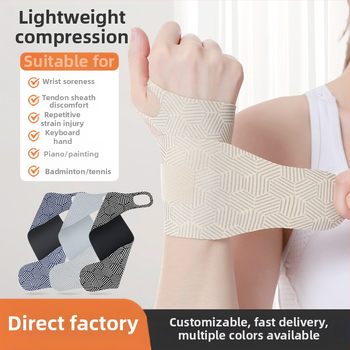 Plona vasarinė riešo apsauga nuo sausgyslių patempimo, skirta badmintono sportui, su įtempimo ir sąnario fiksavimo apsauga.