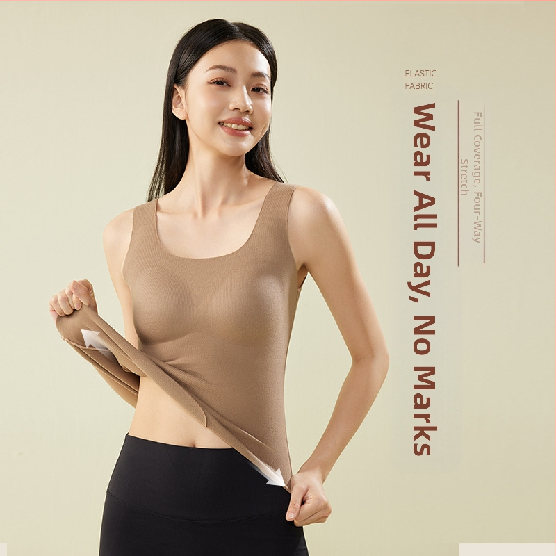 A58 Есенно-зимен нов дамски термо жилетка без следи с подплънки за гърди, без износване, сутиен, еднокомпонентно бельо, вътрешна и външна част за носене