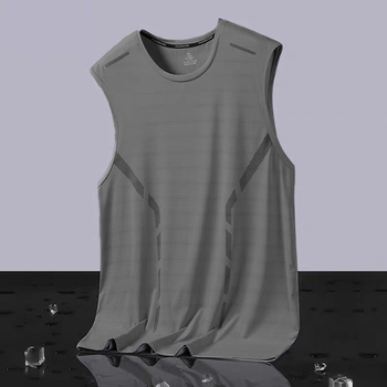 Jääsiidist vest meestele, trendikas õhuke, hingav, kiiresti kuivav, spordi- ja vabaajariietusega lai vest, meeste ümara kaelusega varrukateta T-särk suveks