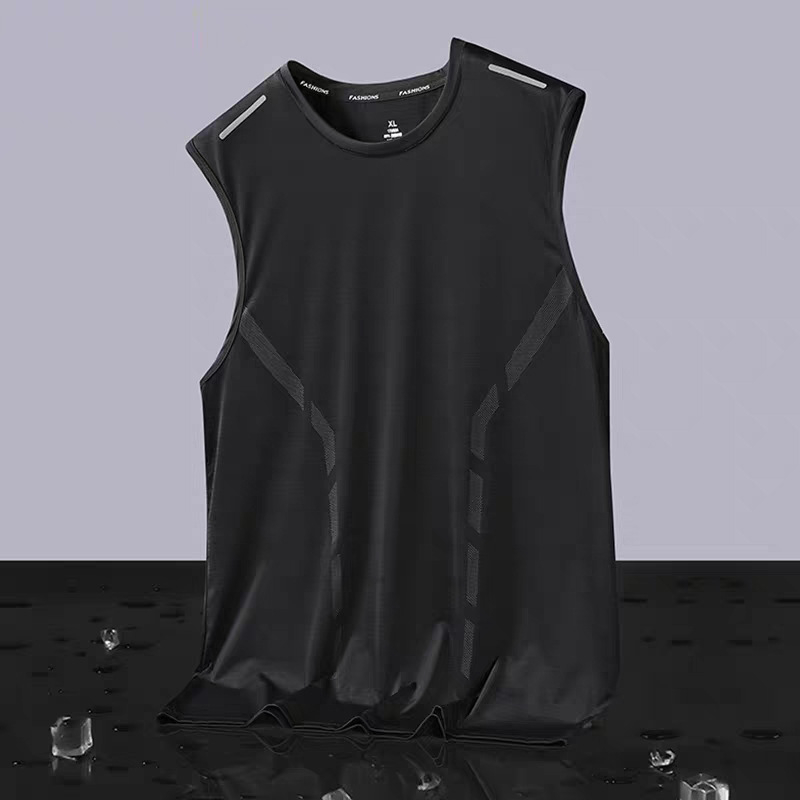 Jääsiidist vest meestele, trendikas õhuke, hingav, kiiresti kuivav, spordi- ja vabaajariietusega lai vest, meeste ümara kaelusega varrukateta T-särk suveks