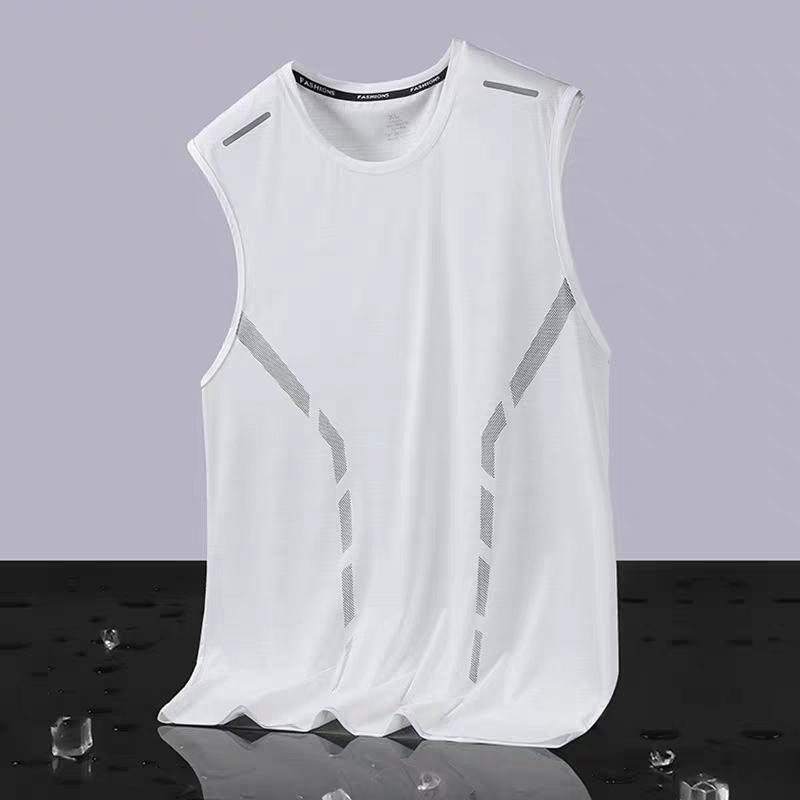 Jääsiidist vest meestele, trendikas õhuke, hingav, kiiresti kuivav, spordi- ja vabaajariietusega lai vest, meeste ümara kaelusega varrukateta T-särk suveks