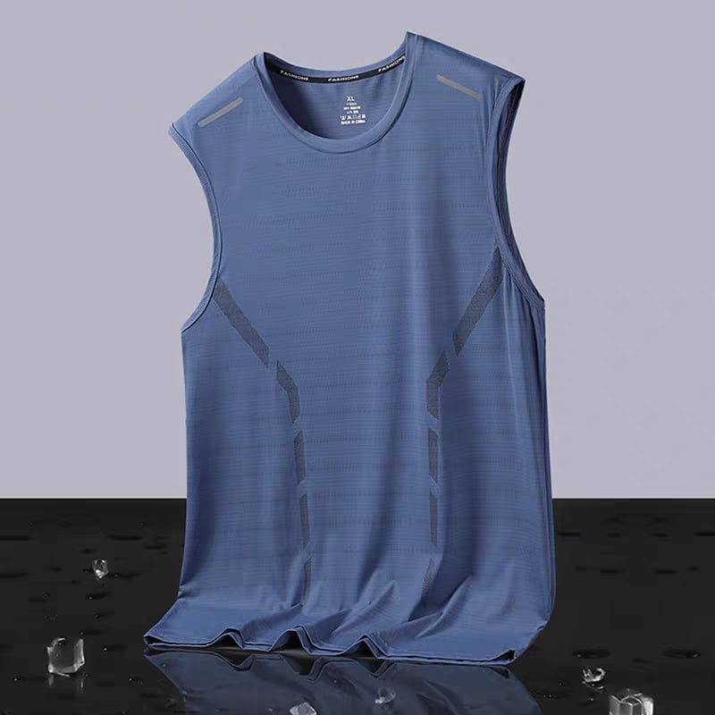 Jääsiidist vest meestele, trendikas õhuke, hingav, kiiresti kuivav, spordi- ja vabaajariietusega lai vest, meeste ümara kaelusega varrukateta T-särk suveks