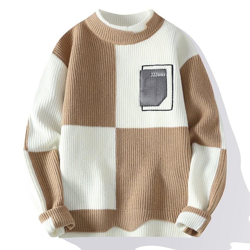 Pulover fals din două piese pentru bărbați, iarna, căptușit cu fleece, îngroșat, la modă, culoare contrastantă, guler rotund, pulover pentru bărbați, stil leneș, vrac, jachetă