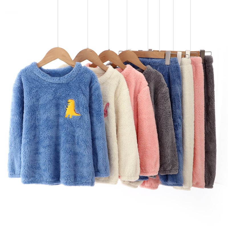 Costum de casă pentru copii din fleece coral pentru băieți și fete 22 toamnă și iarnă plus fleece cu desene animate costum de casă părinte-copil confortabil din fleece de bumbac pijama set