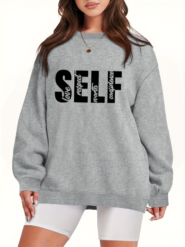 [Prekogranični europski kodeks] Pulover s printom slova SELF, majica dugih rukava i okruglog izreza za slobodno vrijeme, jesen i zima