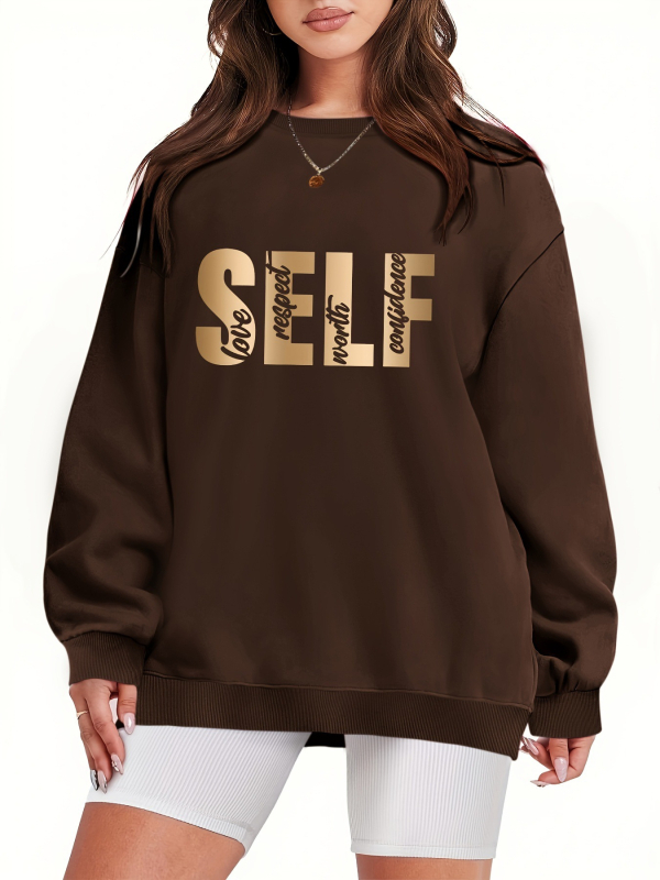 [Prekogranični europski kodeks] Pulover s printom slova SELF, majica dugih rukava i okruglog izreza za slobodno vrijeme, jesen i zima