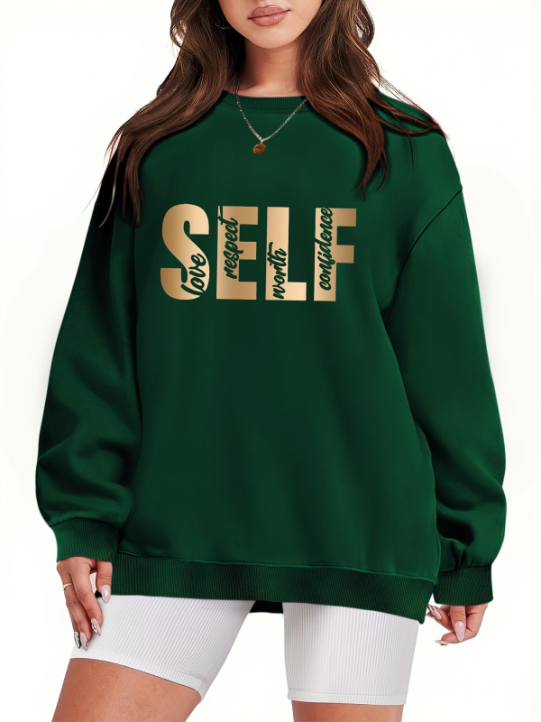 [Prekogranični europski kodeks] Pulover s printom slova SELF, majica dugih rukava i okruglog izreza za slobodno vrijeme, jesen i zima