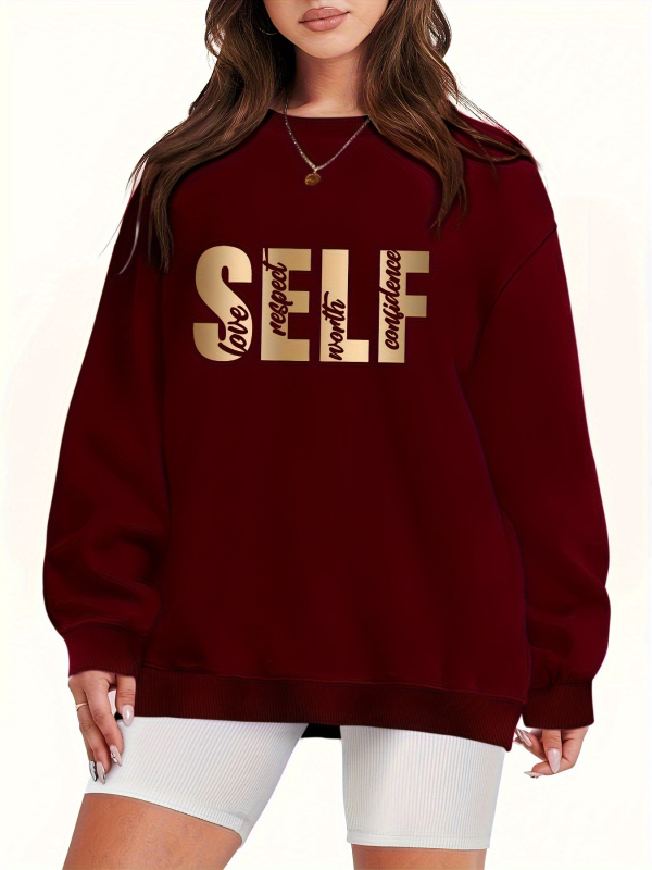 [Prekogranični europski kodeks] Pulover s printom slova SELF, majica dugih rukava i okruglog izreza za slobodno vrijeme, jesen i zima
