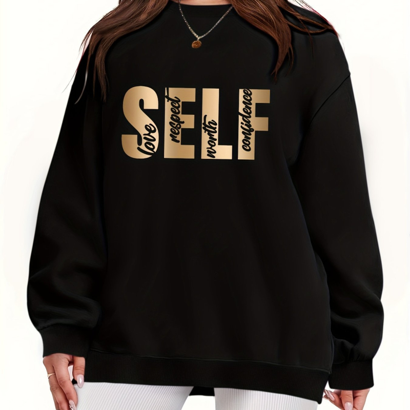 [Prekogranični europski kodeks] Pulover s printom slova SELF, majica dugih rukava i okruglog izreza za slobodno vrijeme, jesen i zima