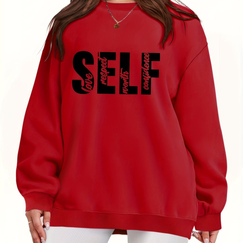 [Prekogranični europski kodeks] Pulover s printom slova SELF, majica dugih rukava i okruglog izreza za slobodno vrijeme, jesen i zima