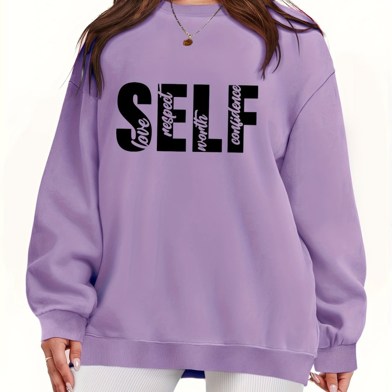 [Prekogranični europski kodeks] Pulover s printom slova SELF, majica dugih rukava i okruglog izreza za slobodno vrijeme, jesen i zima