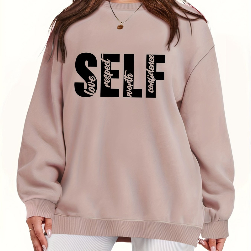[Prekogranični europski kodeks] Pulover s printom slova SELF, majica dugih rukava i okruglog izreza za slobodno vrijeme, jesen i zima
