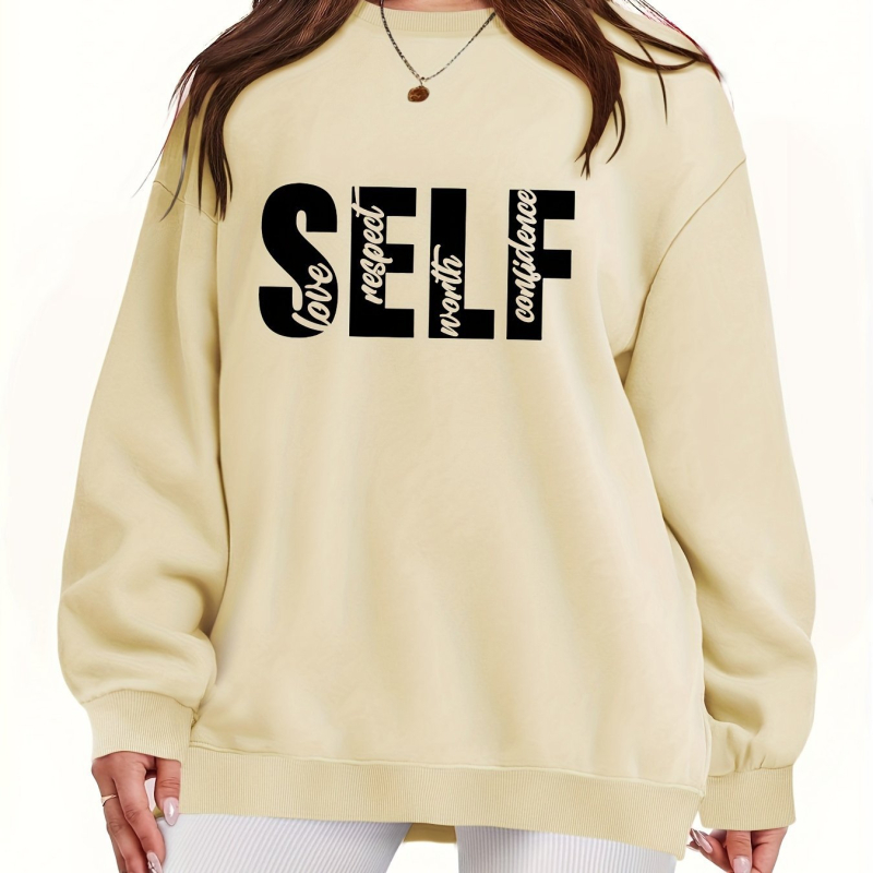 [Prekogranični europski kodeks] Pulover s printom slova SELF, majica dugih rukava i okruglog izreza za slobodno vrijeme, jesen i zima