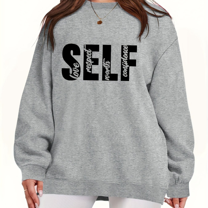 [Prekogranični europski kodeks] Pulover s printom slova SELF, majica dugih rukava i okruglog izreza za slobodno vrijeme, jesen i zima