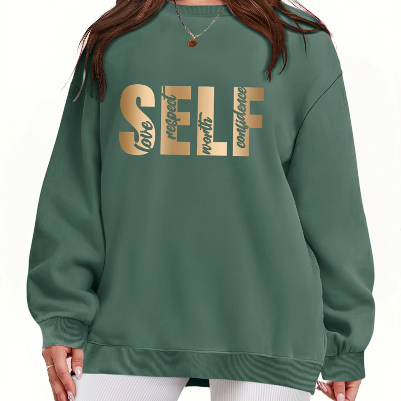 [Prekogranični europski kodeks] Pulover s printom slova SELF, majica dugih rukava i okruglog izreza za slobodno vrijeme, jesen i zima