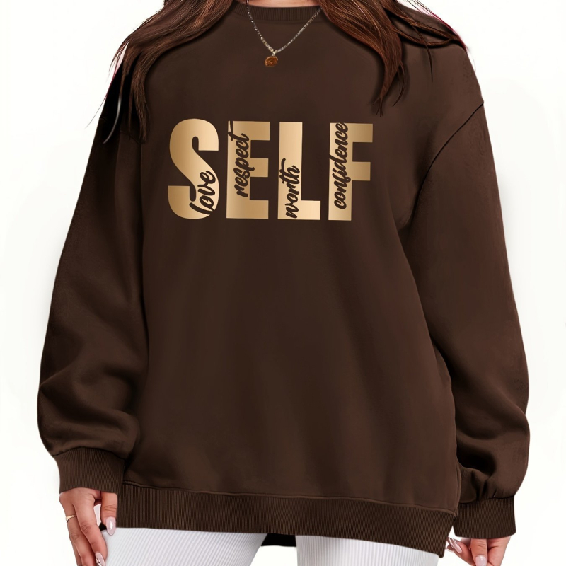 [Prekogranični europski kodeks] Pulover s printom slova SELF, majica dugih rukava i okruglog izreza za slobodno vrijeme, jesen i zima