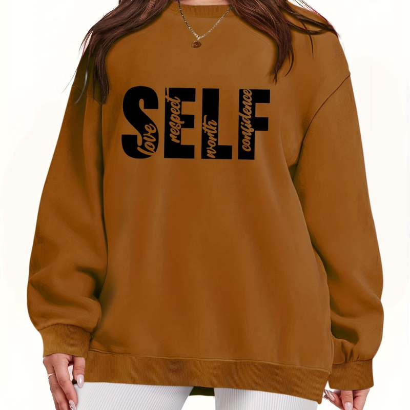 [Prekogranični europski kodeks] Pulover s printom slova SELF, majica dugih rukava i okruglog izreza za slobodno vrijeme, jesen i zima