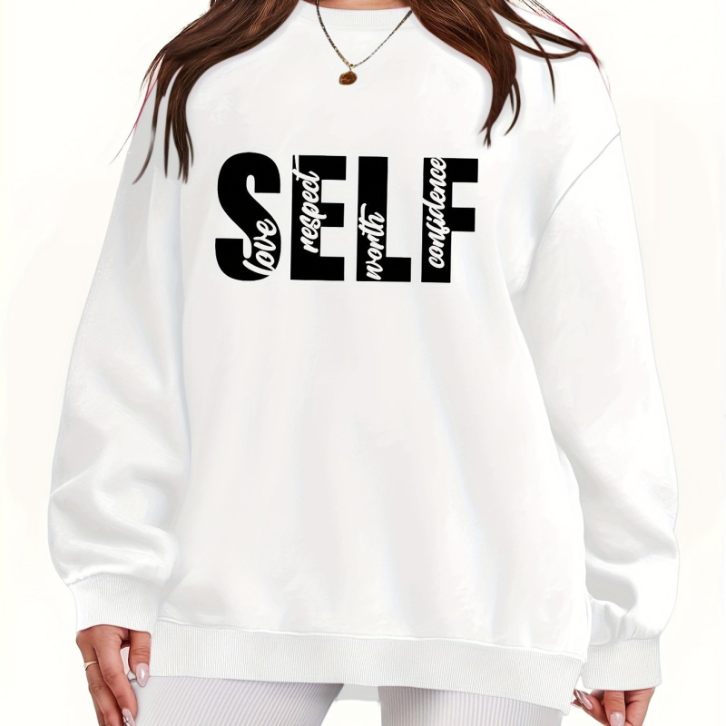 [Prekogranični europski kodeks] Pulover s printom slova SELF, majica dugih rukava i okruglog izreza za slobodno vrijeme, jesen i zima