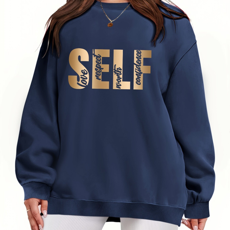 [Prekogranični europski kodeks] Pulover s printom slova SELF, majica dugih rukava i okruglog izreza za slobodno vrijeme, jesen i zima