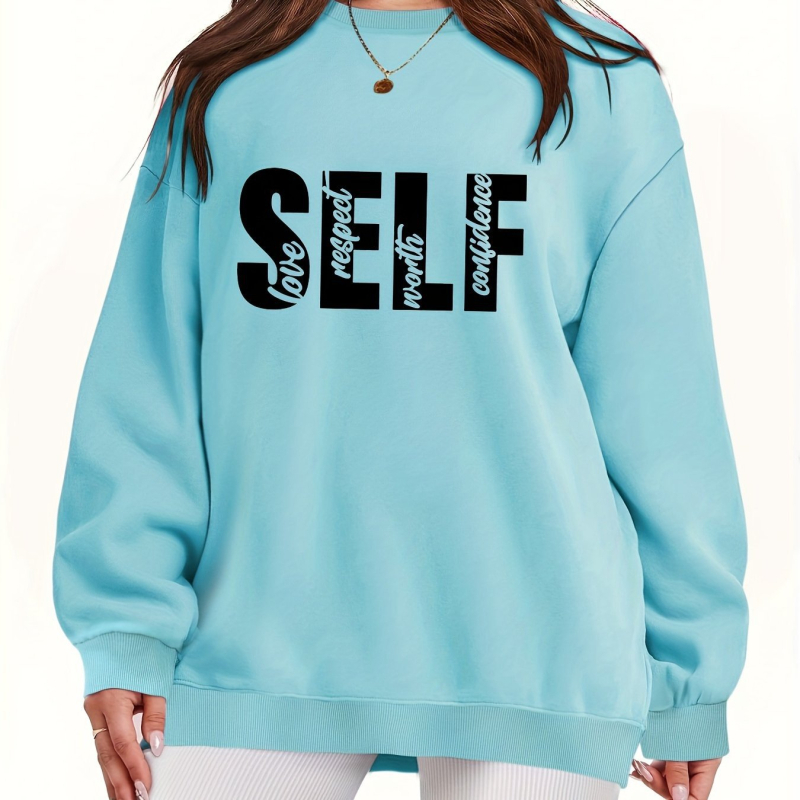 [Prekogranični europski kodeks] Pulover s printom slova SELF, majica dugih rukava i okruglog izreza za slobodno vrijeme, jesen i zima