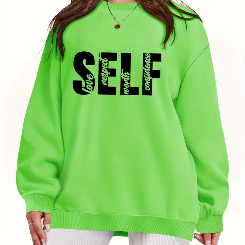 [Prekogranični europski kodeks] Pulover s printom slova SELF, majica dugih rukava i okruglog izreza za slobodno vrijeme, jesen i zima