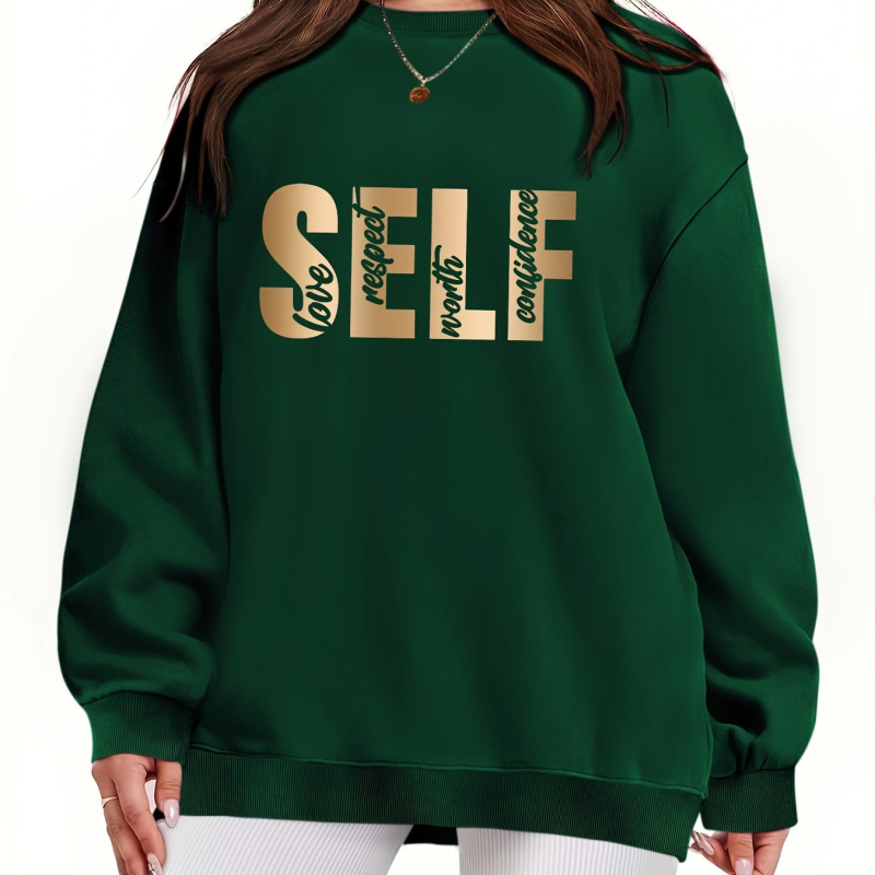 [Prekogranični europski kodeks] Pulover s printom slova SELF, majica dugih rukava i okruglog izreza za slobodno vrijeme, jesen i zima