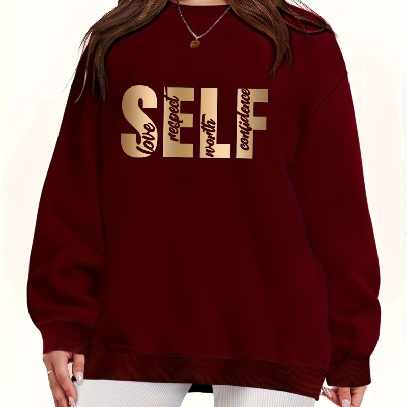 [Prekogranični europski kodeks] Pulover s printom slova SELF, majica dugih rukava i okruglog izreza za slobodno vrijeme, jesen i zima
