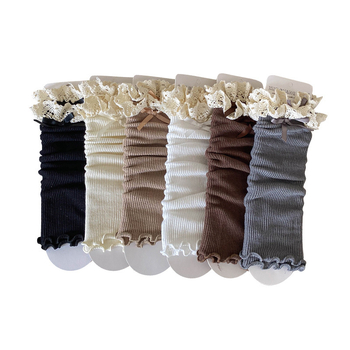 Tüdrukute virnastatud sokid kevad- ja sügissokid Korea stiilis sügis- ja talvekootud heegeldatud lille kroonlehega beebi paksendatud soe säärekate trendikas