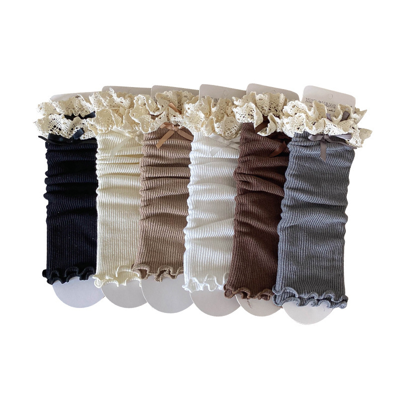 Tüdrukute virnastatud sokid kevad- ja sügissokid Korea stiilis sügis- ja talvekootud heegeldatud lille kroonlehega beebi paksendatud soe säärekate trendikas