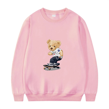 Трансграничен нов пуловер с кръгло деколте и скейтборд мечка, мъжки и дамски, ежедневен спортен яке с щампа, есенен и зимен многоцветен пуловер с поларена подплата