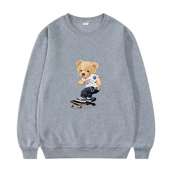 Трансграничен нов пуловер с кръгло деколте и скейтборд мечка, мъжки и дамски, ежедневен спортен яке с щампа, есенен и зимен многоцветен пуловер с поларена подплата