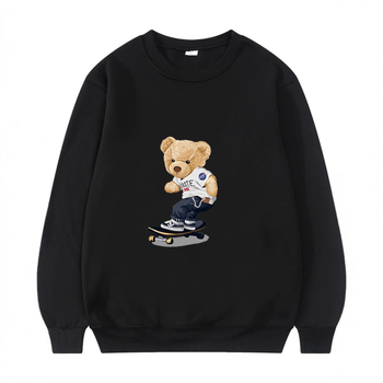 Трансграничен нов пуловер с кръгло деколте и скейтборд мечка, мъжки и дамски, ежедневен спортен яке с щампа, есенен и зимен многоцветен пуловер с поларена подплата
