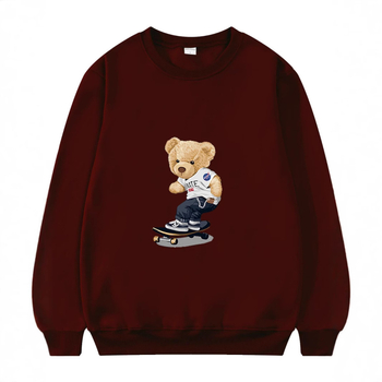 Трансграничен нов пуловер с кръгло деколте и скейтборд мечка, мъжки и дамски, ежедневен спортен яке с щампа, есенен и зимен многоцветен пуловер с поларена подплата