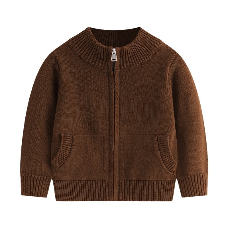 2025. aasta sügis-talve uus Briti stiilis laste poolkõrvakaelusega lukuga kootud kardigan puhtast puuvillast kampsun jakk poistele ja tüdrukutele