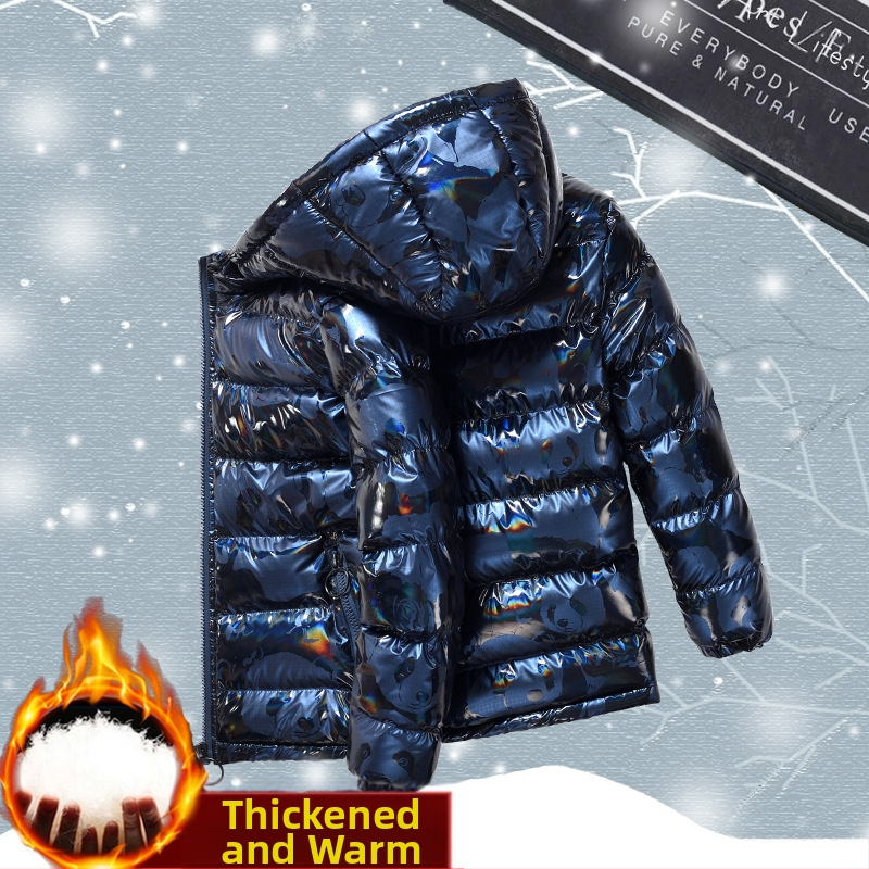 Зимно яке за момчета с памучна подплата, голямо детско пухено яке с памучна подплата, детско топло яке с качулка и ярко лице, не се пере