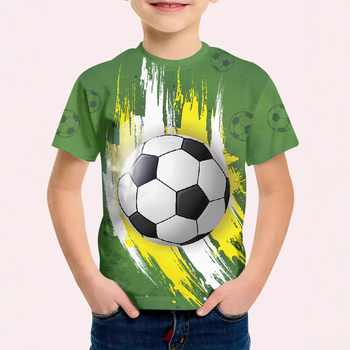 Tricou cu mânecă scurtă pentru băieți, cu imprimeu digital 3D de fotbal, cu desene animate, în tendințe europene și americane transfrontaliere, sport de agrement