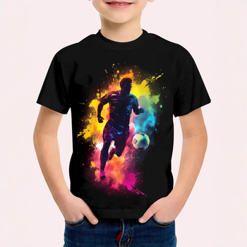 Tricou cu mânecă scurtă pentru băieți, cu imprimeu digital 3D de fotbal, cu desene animate, în tendințe europene și americane transfrontaliere, sport de agrement