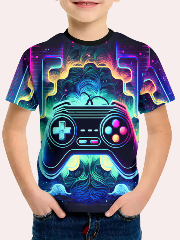 Tricou cu mânecă scurtă pentru băieți, cu imprimeu digital 3D de fotbal, cu desene animate, în tendințe europene și americane transfrontaliere, sport de agrement