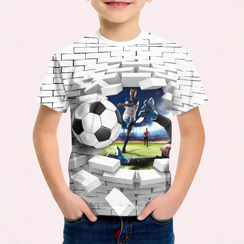 Tricou cu mânecă scurtă pentru băieți, cu imprimeu digital 3D de fotbal, cu desene animate, în tendințe europene și americane transfrontaliere, sport de agrement