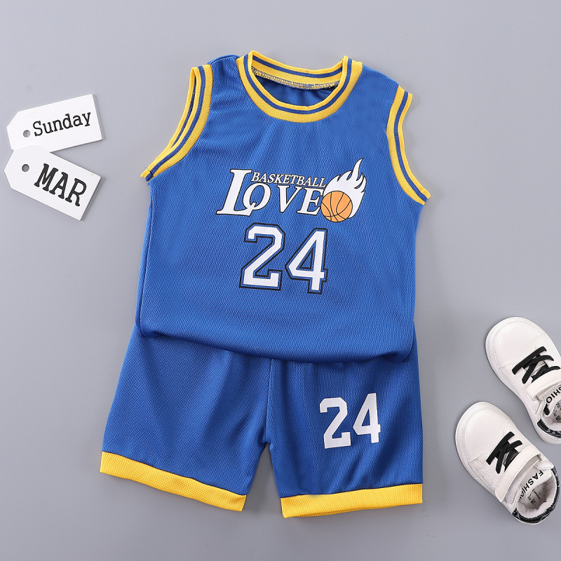 Vaikiški krepšinio marškinėliai „Cross-Border“ – vasariniai sportiniai kostiumai kūdikiams, šortai, dviejų dalių, greitai džiūstantys, džersio stiliaus.