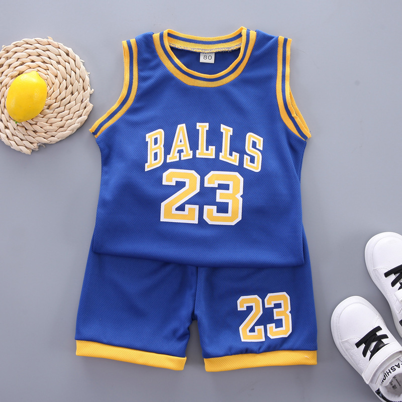 Vaikiški krepšinio marškinėliai „Cross-Border“ – vasariniai sportiniai kostiumai kūdikiams, šortai, dviejų dalių, greitai džiūstantys, džersio stiliaus.