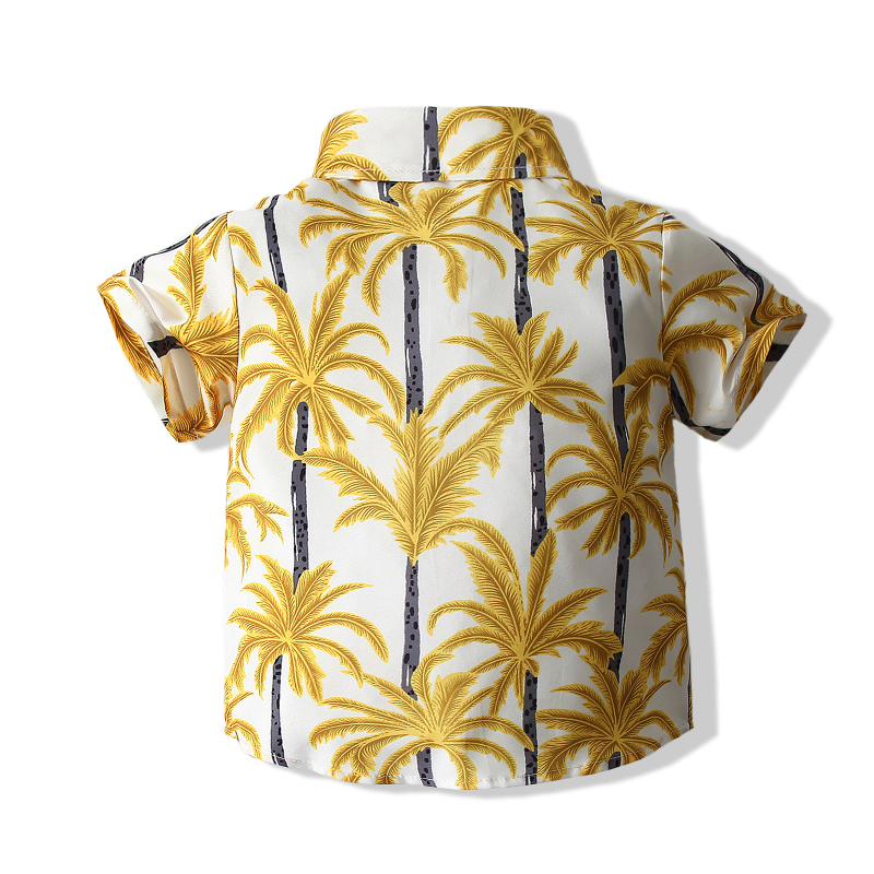 Ljetni novi europski i američki ležerni košulja kratkih rukava s kokosovim uzorkom, modne kratke hlače za plažu, lažni dvodijelni set za dječake