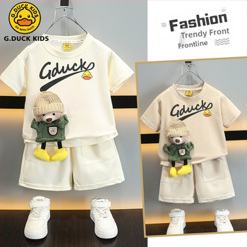 Costum de vară pentru băieți cu rățușcă galbenă, ursuleț, 2024, haine noi pentru copii, frumos, cu mânecă scurtă, casual, pentru copii, haine pentru bebeluși pentru băieți