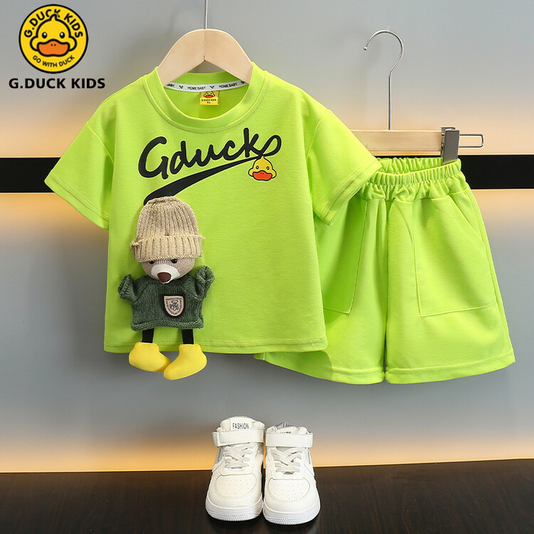 Costum de vară pentru băieți cu rățușcă galbenă, ursuleț, 2024, haine noi pentru copii, frumos, cu mânecă scurtă, casual, pentru copii, haine pentru bebeluși pentru băieți