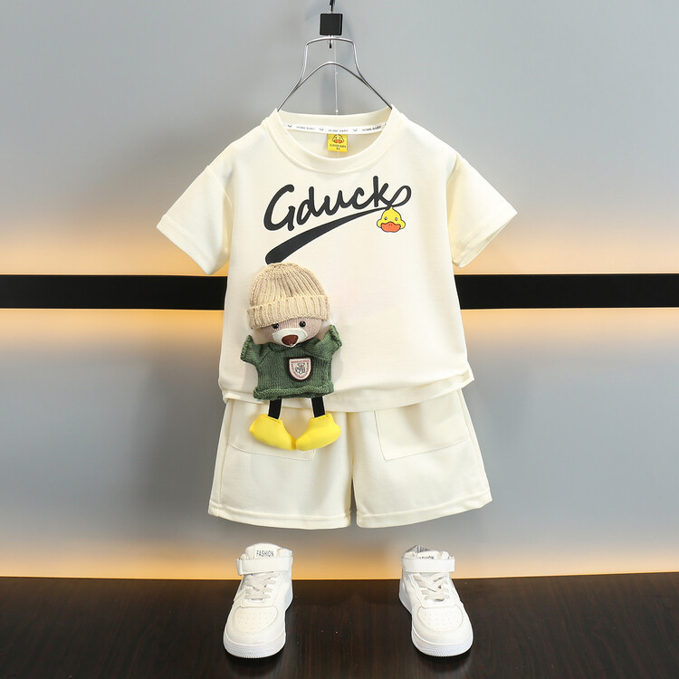 Costum de vară pentru băieți cu rățușcă galbenă, ursuleț, 2024, haine noi pentru copii, frumos, cu mânecă scurtă, casual, pentru copii, haine pentru bebeluși pentru băieți