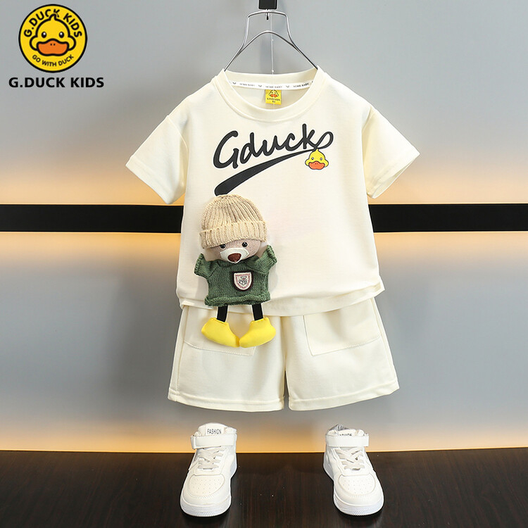 Costum de vară pentru băieți cu rățușcă galbenă, ursuleț, 2024, haine noi pentru copii, frumos, cu mânecă scurtă, casual, pentru copii, haine pentru bebeluși pentru băieți
