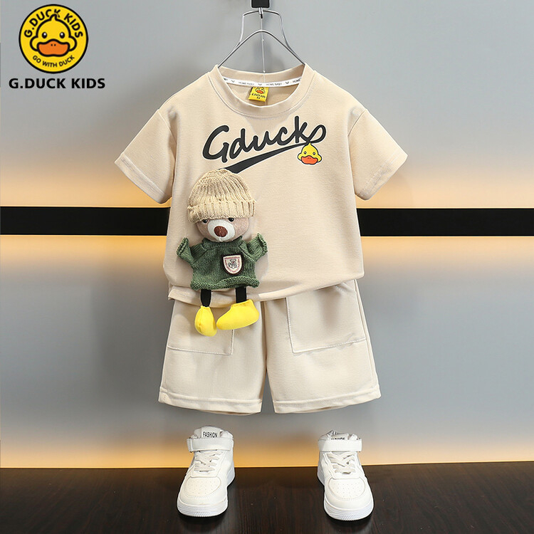 Costum de vară pentru băieți cu rățușcă galbenă, ursuleț, 2024, haine noi pentru copii, frumos, cu mânecă scurtă, casual, pentru copii, haine pentru bebeluși pentru băieți