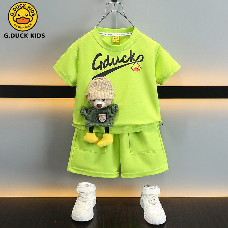 Costum de vară pentru băieți cu rățușcă galbenă, ursuleț, 2024, haine noi pentru copii, frumos, cu mânecă scurtă, casual, pentru copii, haine pentru bebeluși pentru băieți