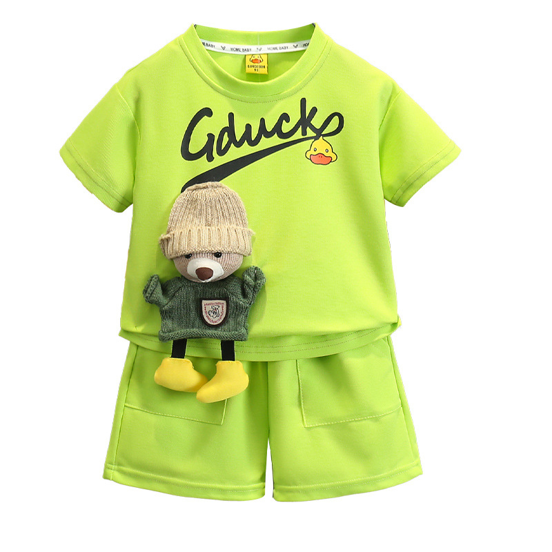 Costum de vară pentru băieți cu rățușcă galbenă, ursuleț, 2024, haine noi pentru copii, frumos, cu mânecă scurtă, casual, pentru copii, haine pentru bebeluși pentru băieți